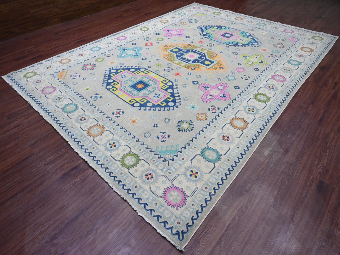 9'7" x 13'4" New Hand Knotted Grey Wool Rectangle Oriental Rug - MOA10220974