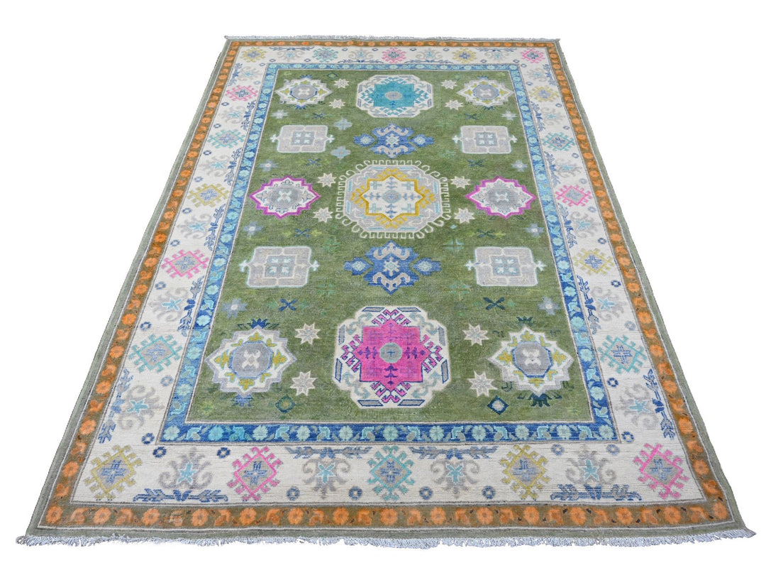 5'6" x 7'7" New Hand Knotted Green Wool Rectangle Oriental Rug - MOA10220975