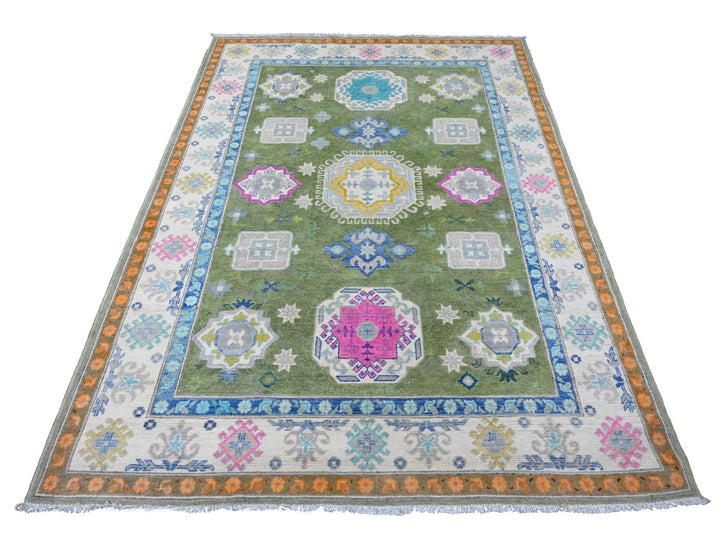 5'6" x 7'7" New Hand Knotted Green Wool Rectangle Oriental Rug - MOA10220975