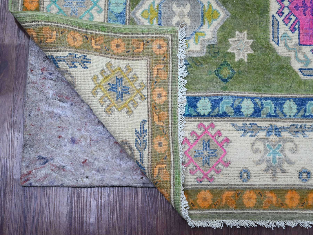 5'6" x 7'7" New Hand Knotted Green Wool Rectangle Oriental Rug - MOA10220975