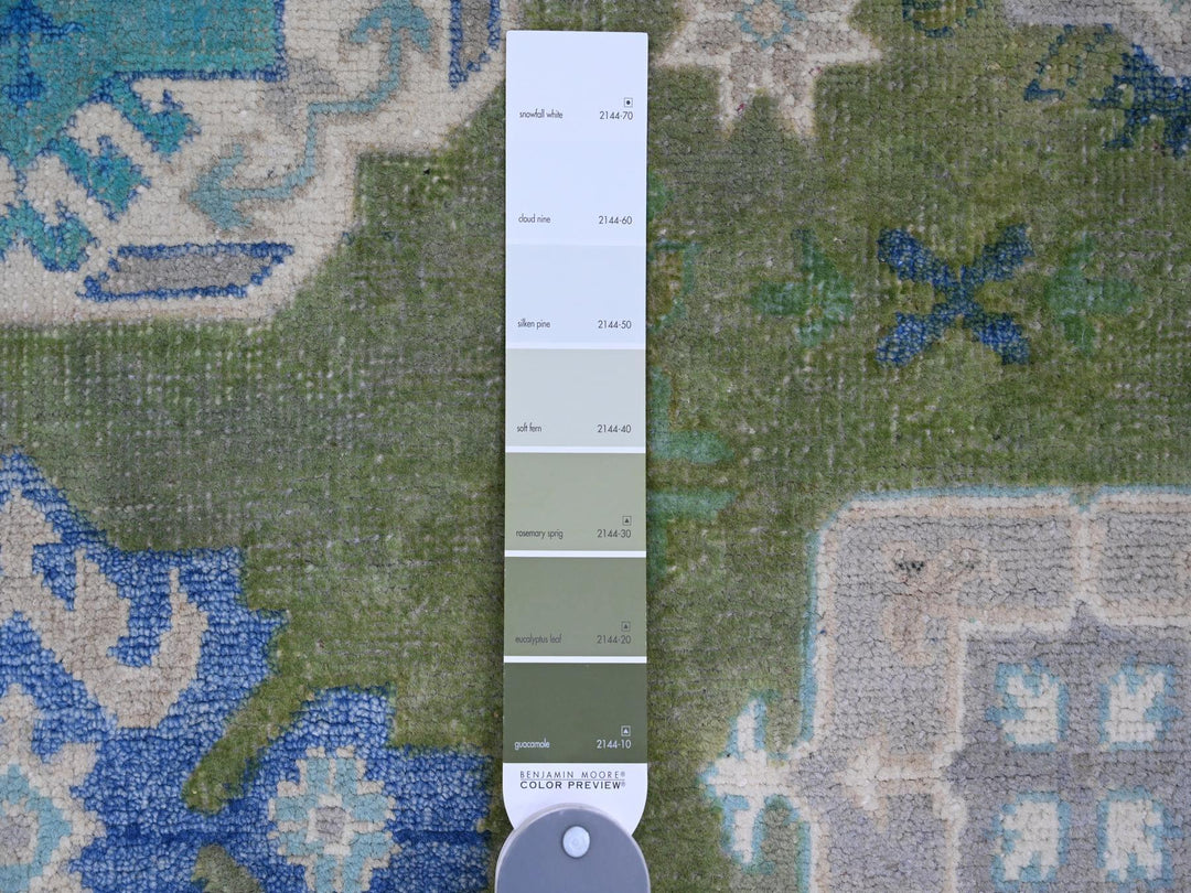 5'6" x 7'7" New Hand Knotted Green Wool Rectangle Oriental Rug - MOA10220975