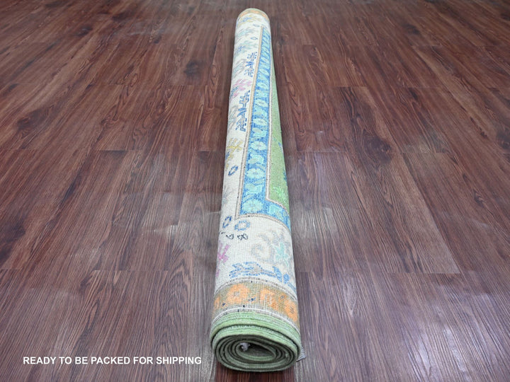 5'6" x 7'7" New Hand Knotted Green Wool Rectangle Oriental Rug - MOA10220975