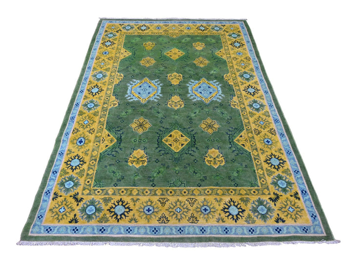 5'4" x 7'6" New Hand Knotted Green Wool Rectangle Oriental Rug - MOA10220976