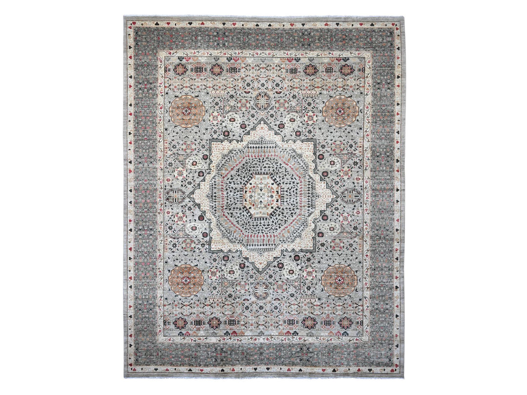 11'11" x 15'4" New Hand Knotted Grey Wool Rectangle Oriental Rug - MOA10220982