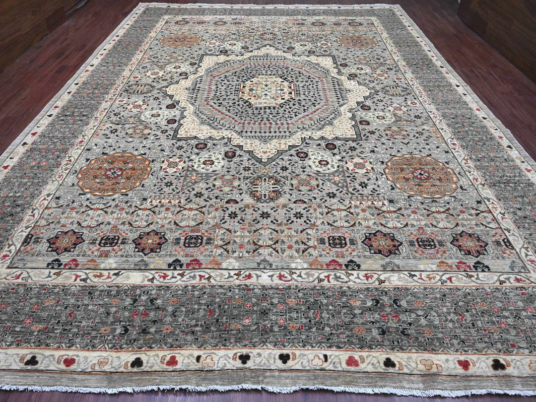 11'11" x 15'4" New Hand Knotted Grey Wool Rectangle Oriental Rug - MOA10220982