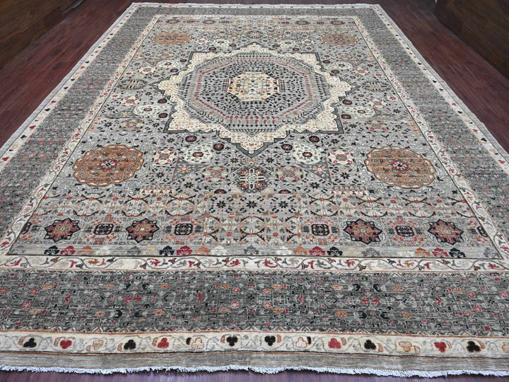 11'11" x 15'4" New Hand Knotted Grey Wool Rectangle Oriental Rug - MOA10220982
