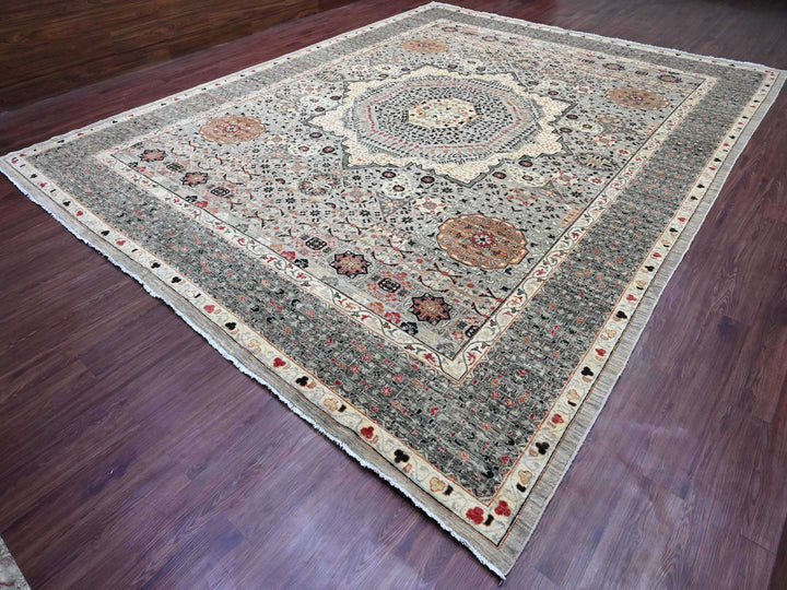 11'11" x 15'4" New Hand Knotted Grey Wool Rectangle Oriental Rug - MOA10220982