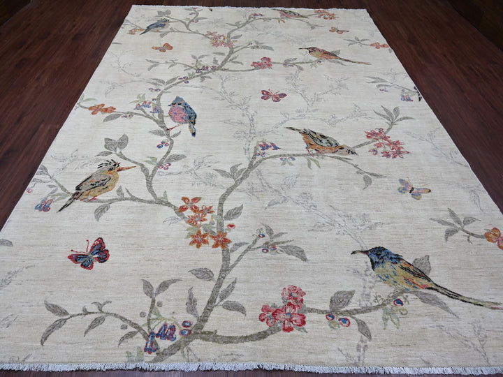 8'10" x 11'6" New Hand Knotted Ivory Wool Rectangle Oriental Rug - MOA10221038