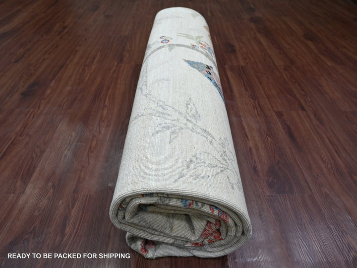 8'10" x 11'6" New Hand Knotted Ivory Wool Rectangle Oriental Rug - MOA10221038