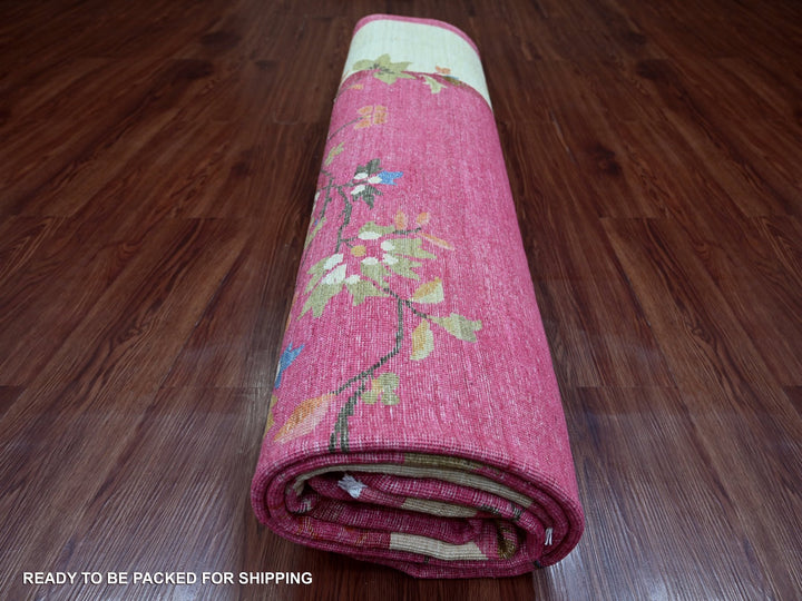 9'0" x 11'10" New Hand Knotted Pink Wool Rectangle Oriental Rug - MOA10221048
