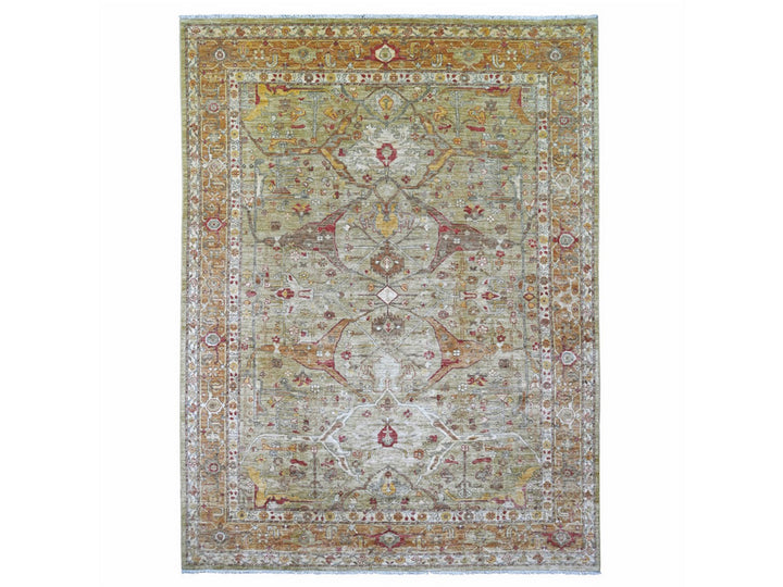 8'9" x 11'7" New Hand Knotted Green Wool Rectangle Oriental Rug - MOA10221055