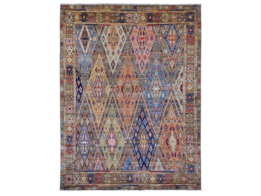 8'8" x 11'5" New Hand Knotted Grey Wool Rectangle Oriental Rug - MOA10221056