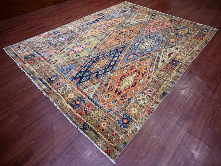 8'8" x 11'5" New Hand Knotted Grey Wool Rectangle Oriental Rug - MOA10221056