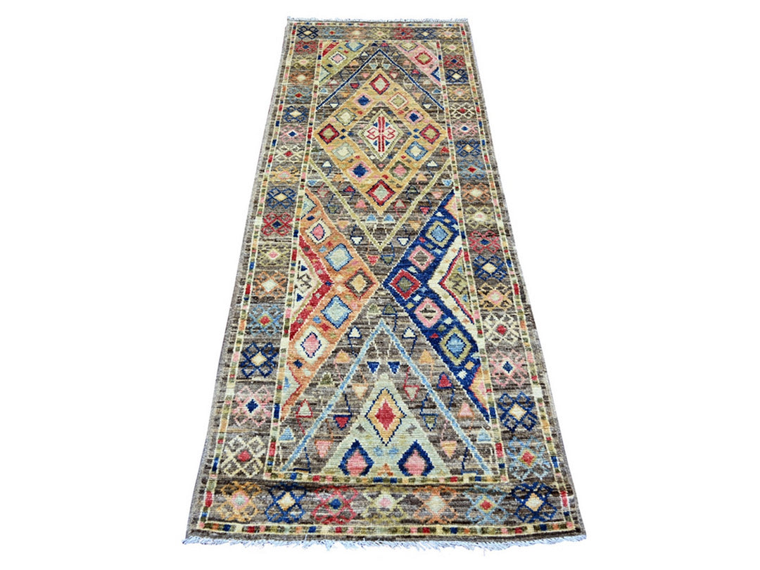 2'11" x 7'10" New Hand Knotted Grey Wool Runner Oriental Rug - MOA10221057