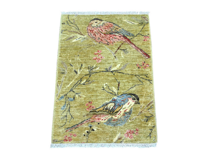 2'2" x 3'0" New Hand Knotted Green Wool Rectangle Oriental Rug - MOA10221066