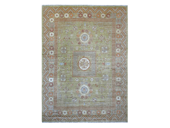 8'8" x 11'9" New Hand Knotted Green Wool Rectangle Oriental Rug - MOA10221077