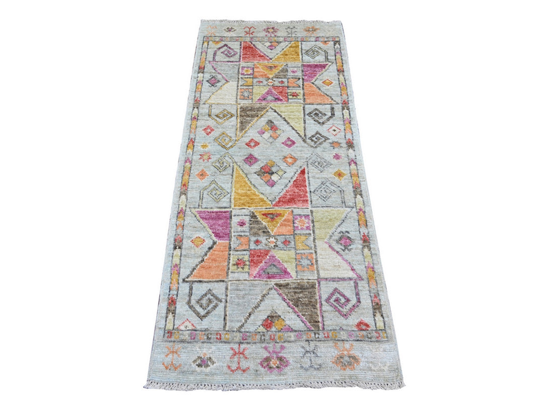 2'7" x 6'0" New Hand Knotted Grey Wool Runner Oriental Rug - MOA10221082