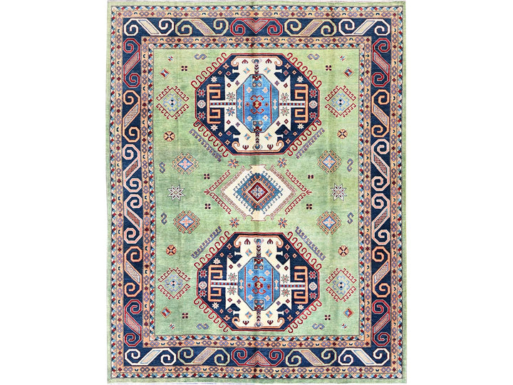 9'2" x 11'7" New Hand Knotted Green Wool Rectangle Oriental Rug - MOA102299