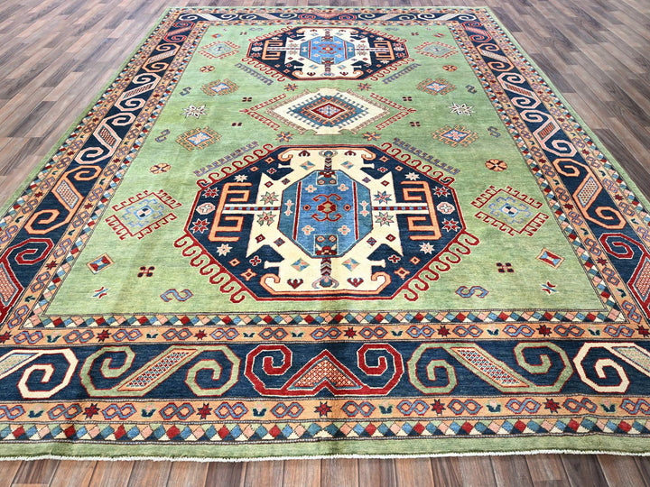 9'2" x 11'7" New Hand Knotted Green Wool Rectangle Oriental Rug - MOA102299