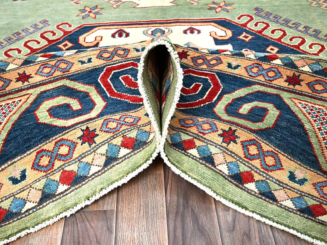 9'2" x 11'7" New Hand Knotted Green Wool Rectangle Oriental Rug - MOA102299