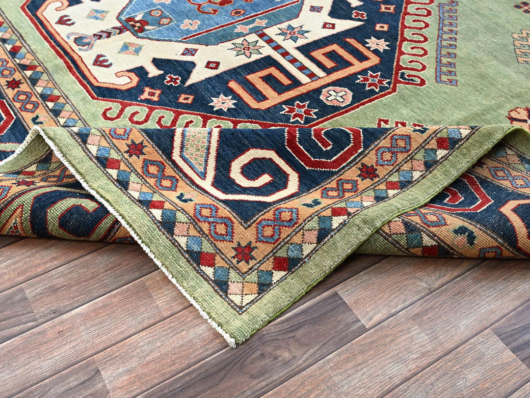 9'2" x 11'7" New Hand Knotted Green Wool Rectangle Oriental Rug - MOA102299