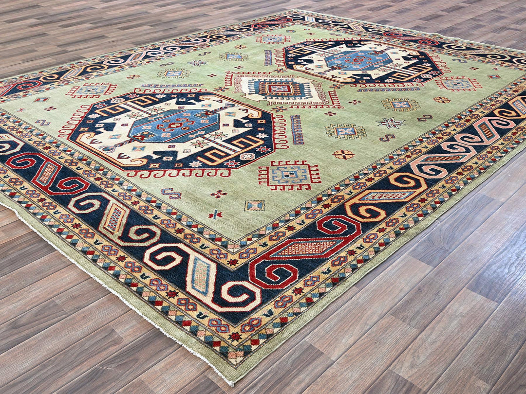 8'0" x 10'4" New Hand Knotted Green Wool Rectangle Oriental Rug - MOA102301