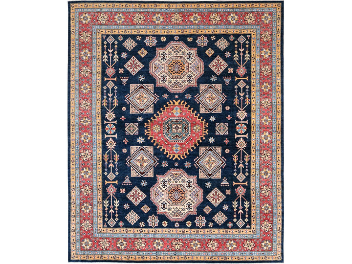 8'1" x 9'8" New Hand Knotted Blue Wool Rectangle Oriental Rug - MOA102304