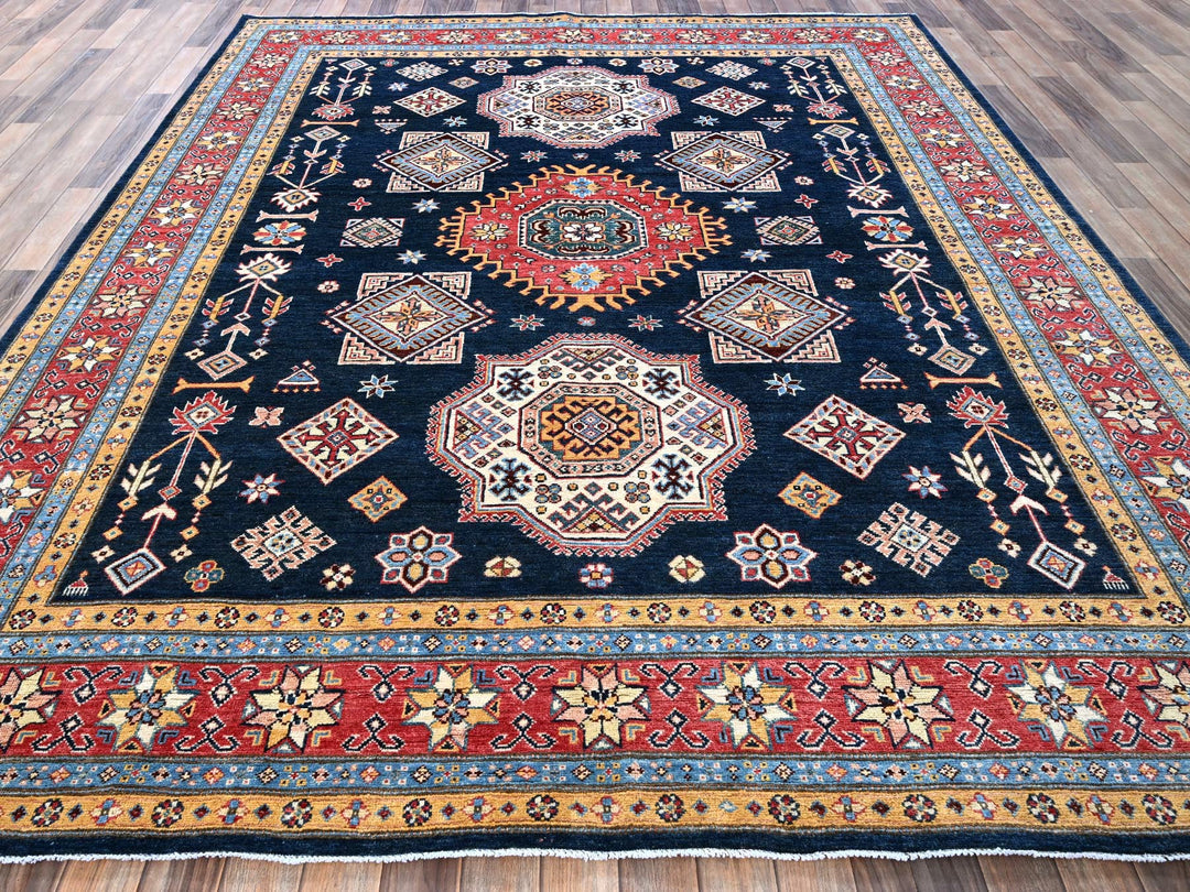 8'1" x 9'8" New Hand Knotted Blue Wool Rectangle Oriental Rug - MOA102304