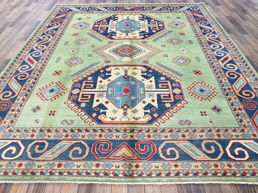 8'4" x 9'7" New Hand Knotted Green Wool Rectangle Oriental Rug - MOA102306