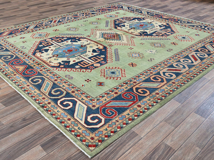 8'4" x 9'7" New Hand Knotted Green Wool Rectangle Oriental Rug - MOA102306