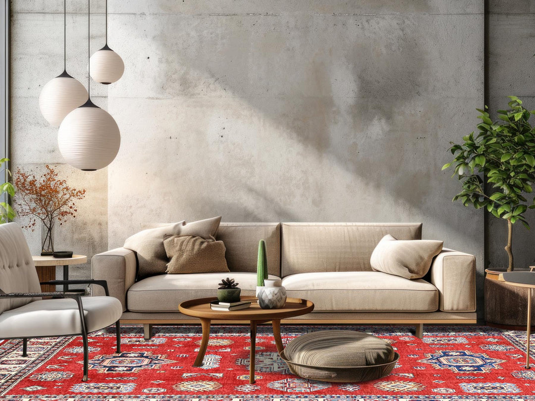 6'0" x 8'11" New Hand Knotted Red Wool Rectangle Oriental Rug - MOA102314