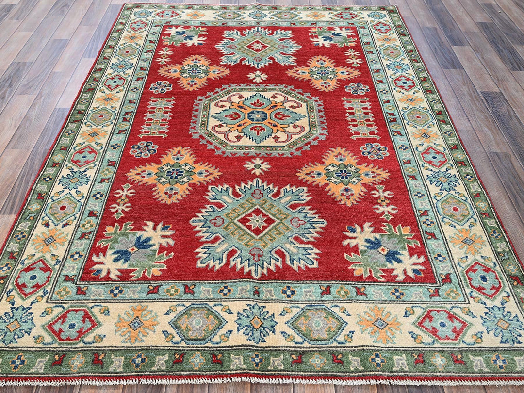 4'10" x 6'10" New Hand Knotted Red Wool Rectangle Oriental Rug - MOA102325