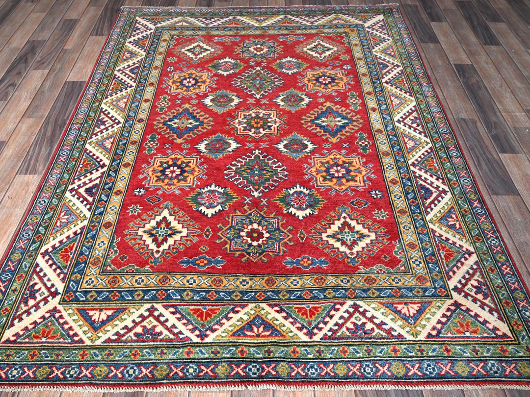 4'10" x 6'6" New Hand Knotted Red Wool Rectangle Oriental Rug - MOA102326