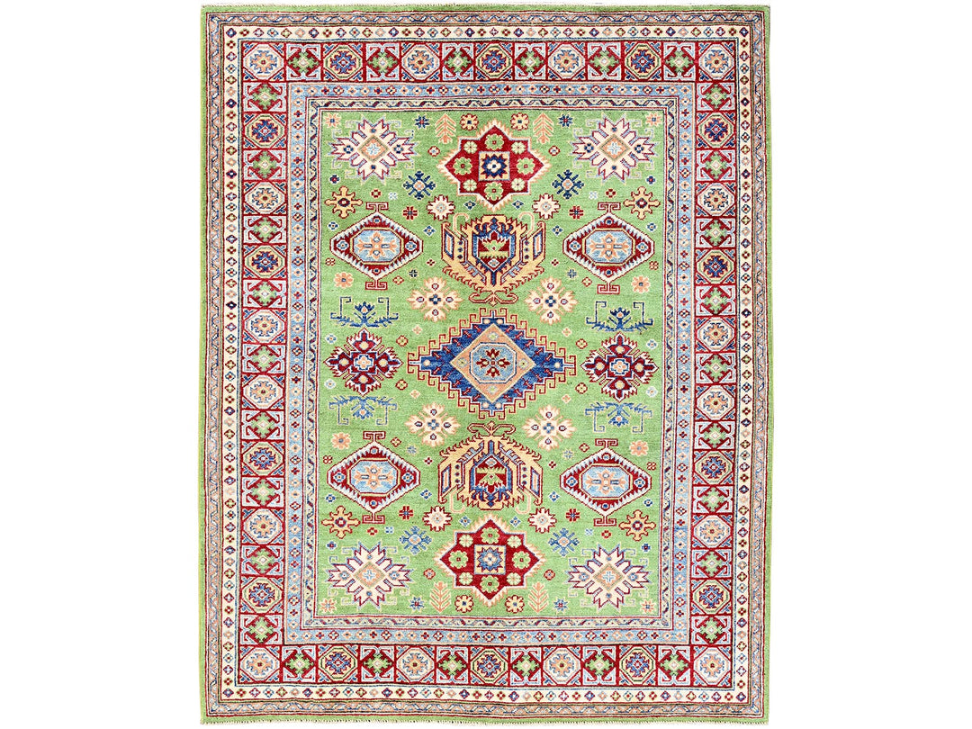 5'4" x 6'8" New Hand Knotted Green Wool Rectangle Oriental Rug - MOA102327