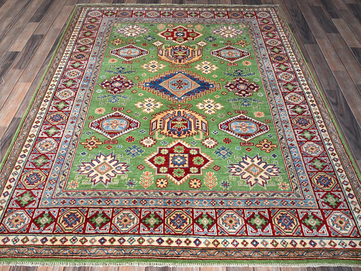 5'4" x 6'8" New Hand Knotted Green Wool Rectangle Oriental Rug - MOA102327