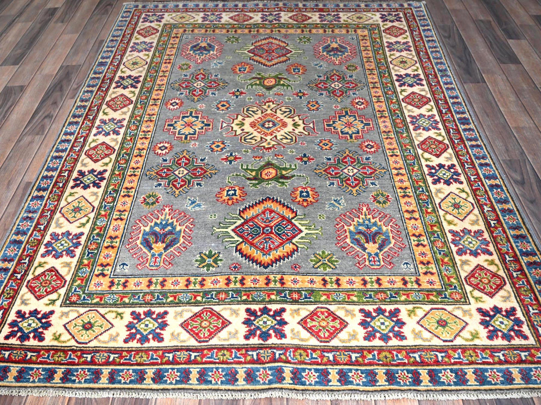 5'1" x 6'9" New Hand Knotted Grey Wool Rectangle Oriental Rug - MOA102328