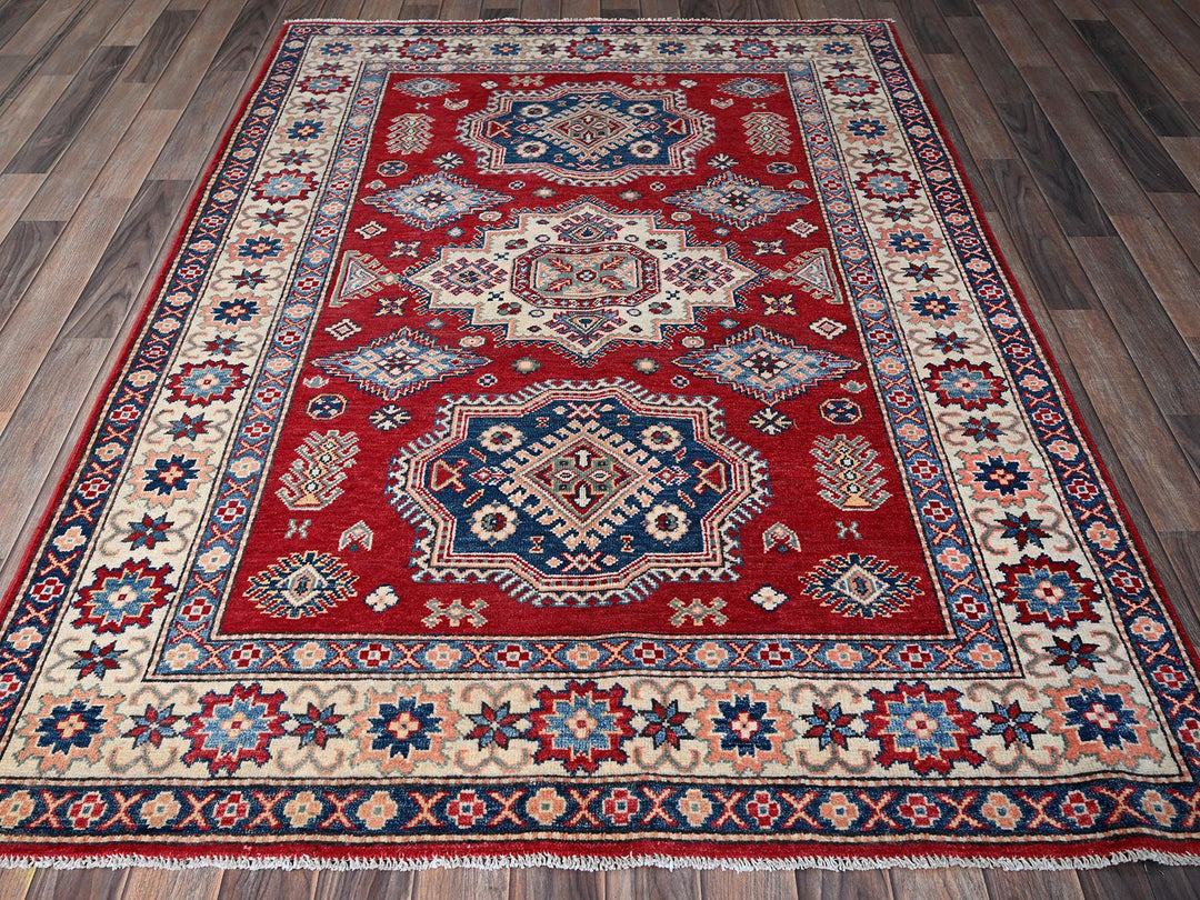 4'10" x 7'0" New Hand Knotted Red Wool Rectangle Oriental Rug - MOA102330