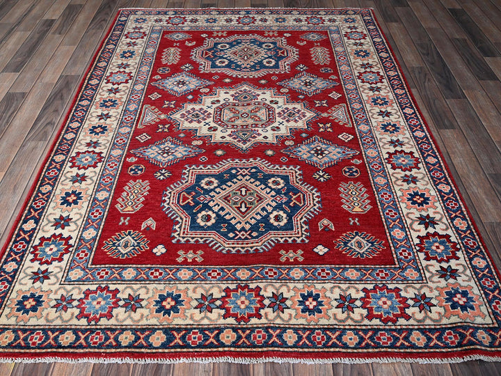 4'10" x 7'0" New Hand Knotted Red Wool Rectangle Oriental Rug - MOA102330