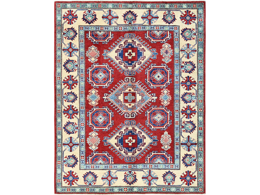 5'1" x 6'9" New Hand Knotted Red Wool Rectangle Oriental Rug - MOA102331