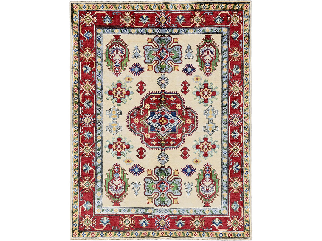 4'11" x 6'6" New Hand Knotted Ivory Wool Rectangle Oriental Rug - MOA102332