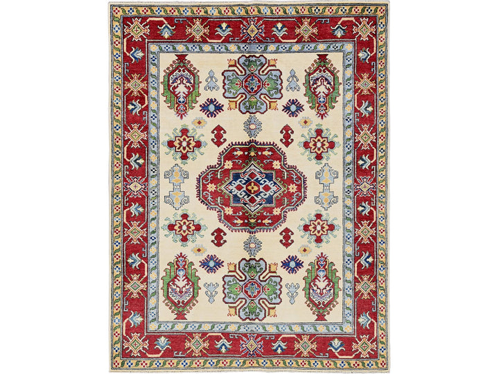 4'11" x 6'6" New Hand Knotted Ivory Wool Rectangle Oriental Rug - MOA102332