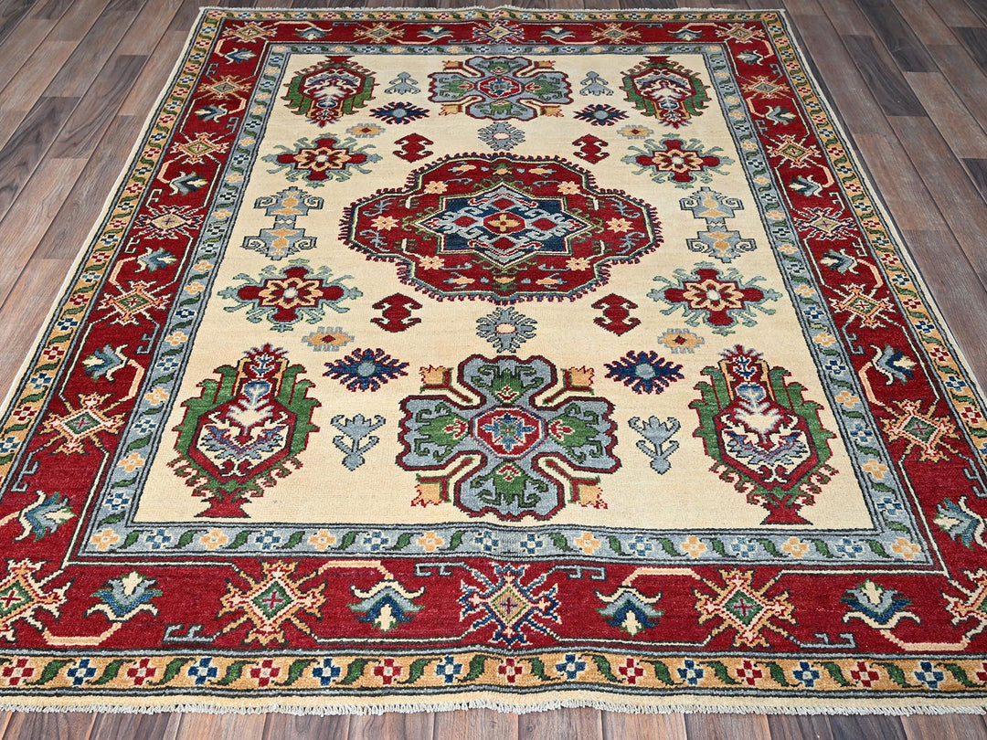 4'11" x 6'6" New Hand Knotted Ivory Wool Rectangle Oriental Rug - MOA102332