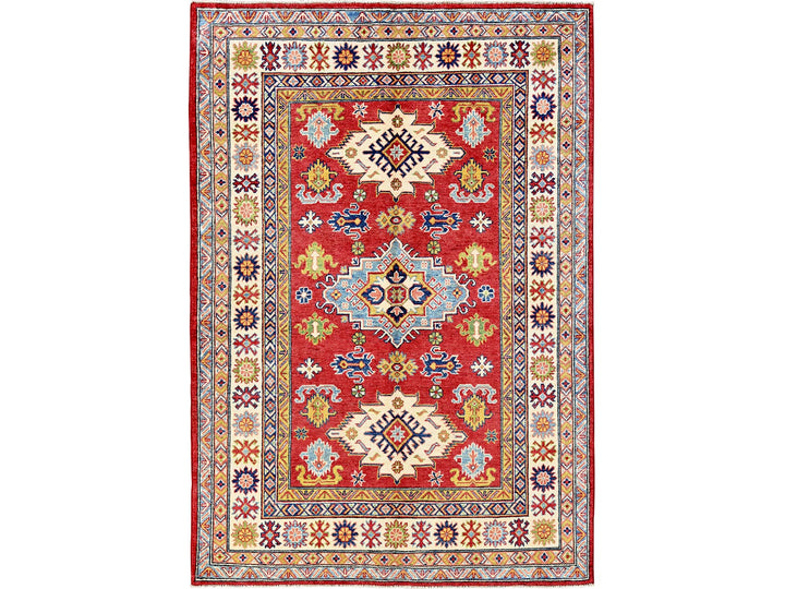 4'10" x 6'11" New Hand Knotted Red Wool Rectangle Oriental Rug - MOA102333