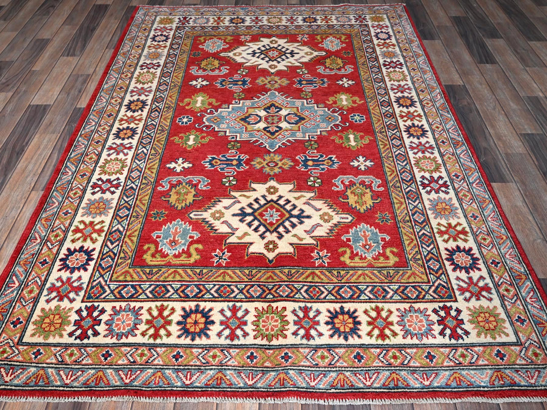 4'10" x 6'11" New Hand Knotted Red Wool Rectangle Oriental Rug - MOA102333