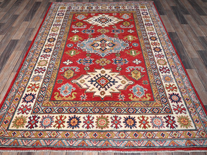 4'10" x 6'11" New Hand Knotted Red Wool Rectangle Oriental Rug - MOA102333