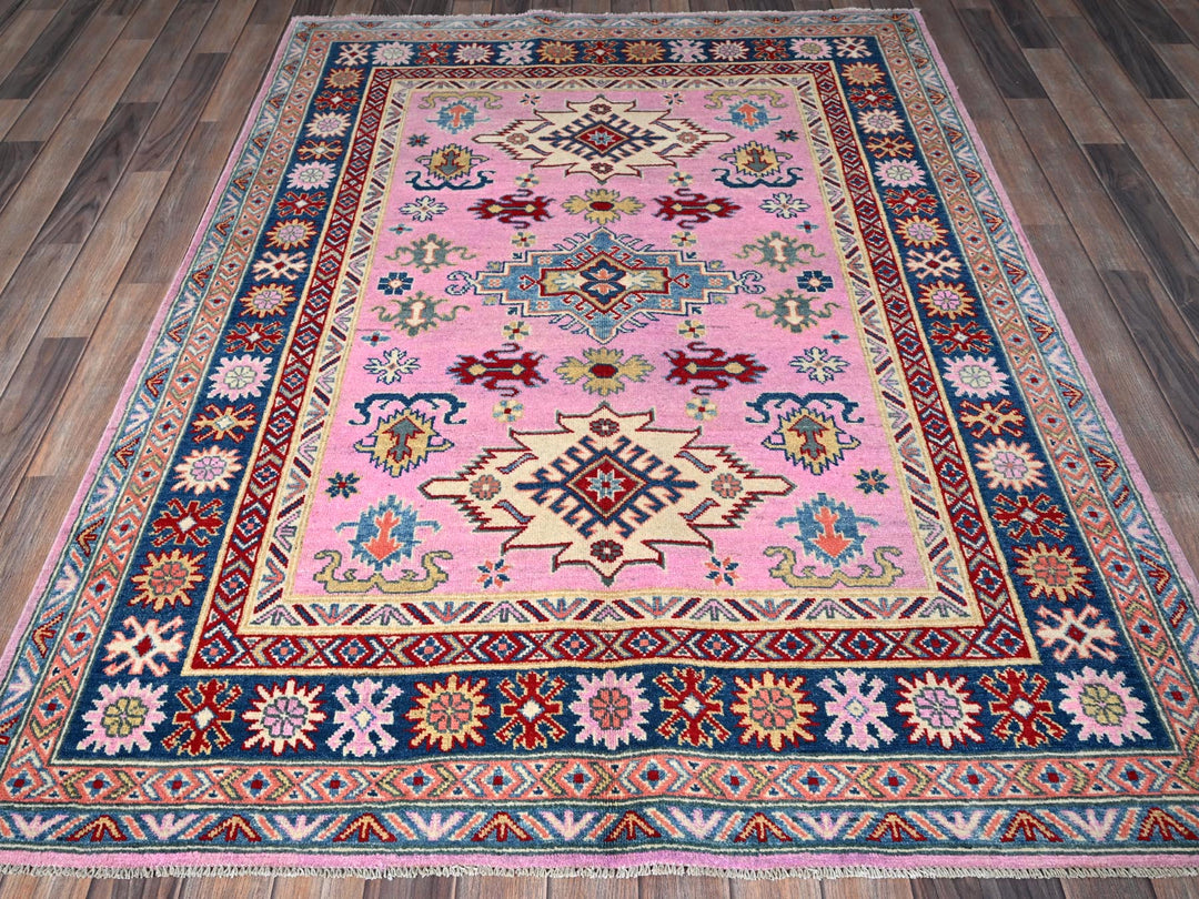 4'11" x 6'7" New Hand Knotted Pink Wool Rectangle Oriental Rug - MOA102334