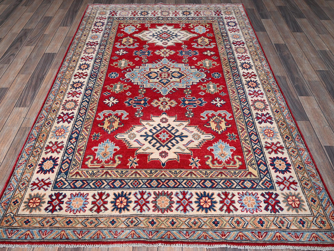 4'9" x 7'1" New Hand Knotted Red Wool Rectangle Oriental Rug - MOA102335