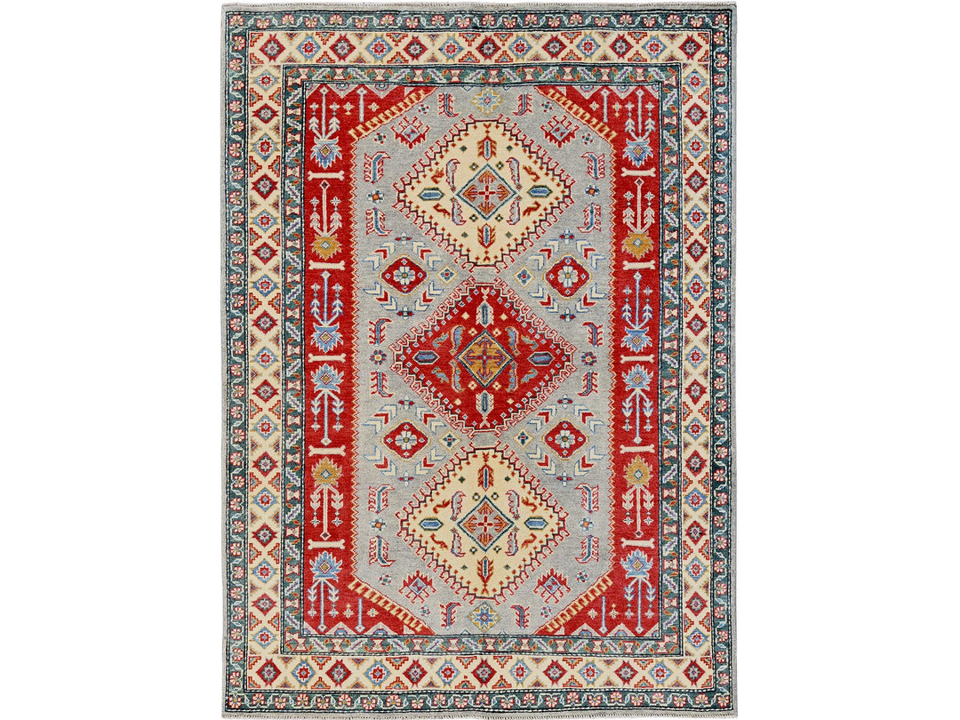 5'1" x 6'11" New Hand Knotted Grey Wool Rectangle Oriental Rug - MOA102337