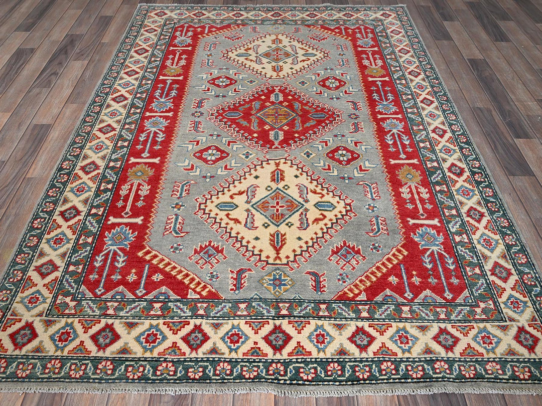 5'1" x 6'11" New Hand Knotted Grey Wool Rectangle Oriental Rug - MOA102337