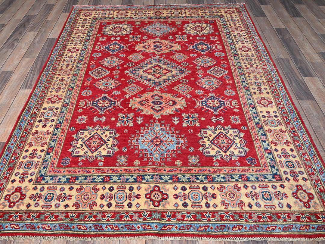 4'11" x 6'4" New Hand Knotted Red Wool Rectangle Oriental Rug - MOA102338